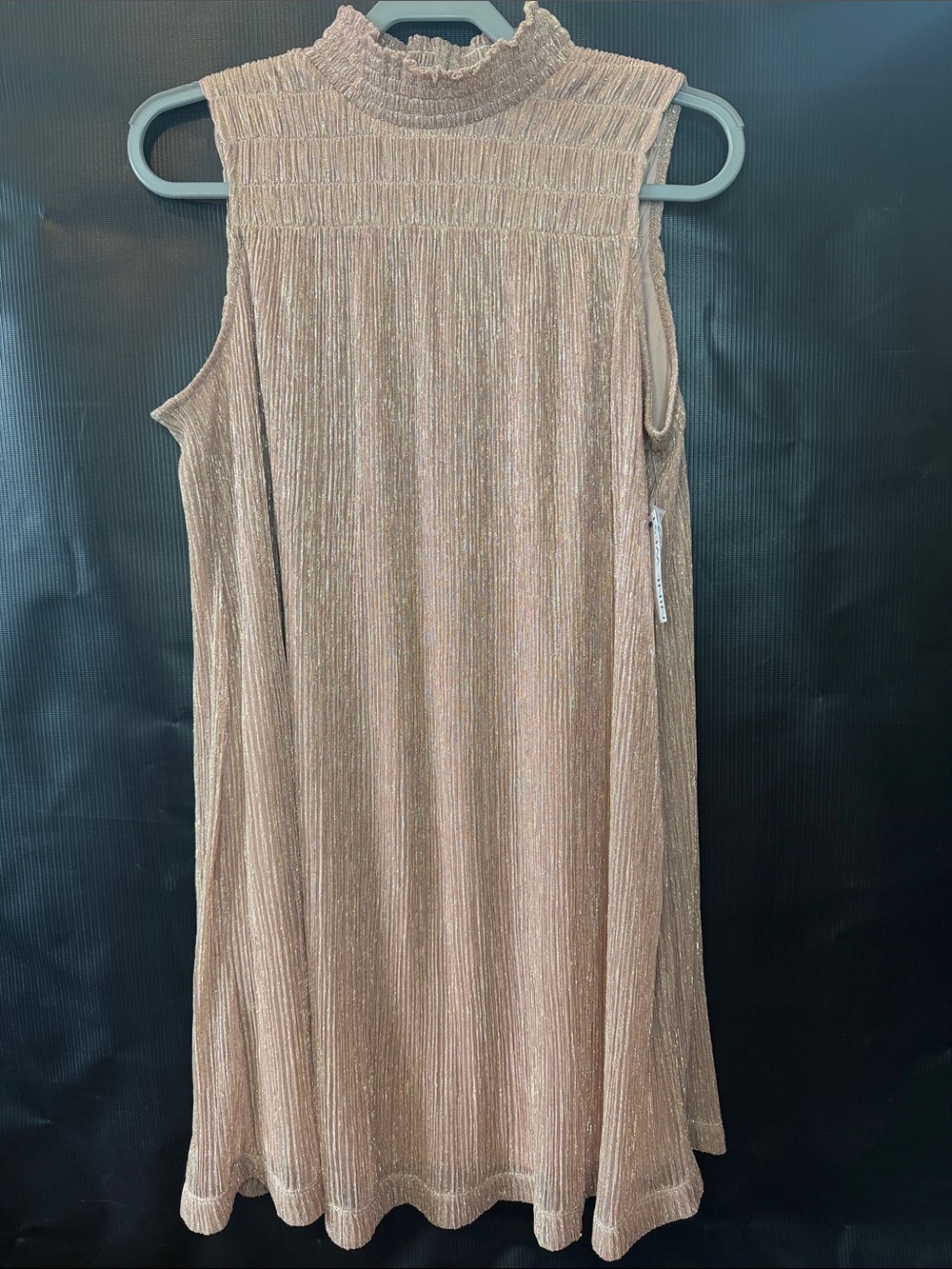Nine West Metallic Blush Pink Sleeveless High Neck Mini Dress